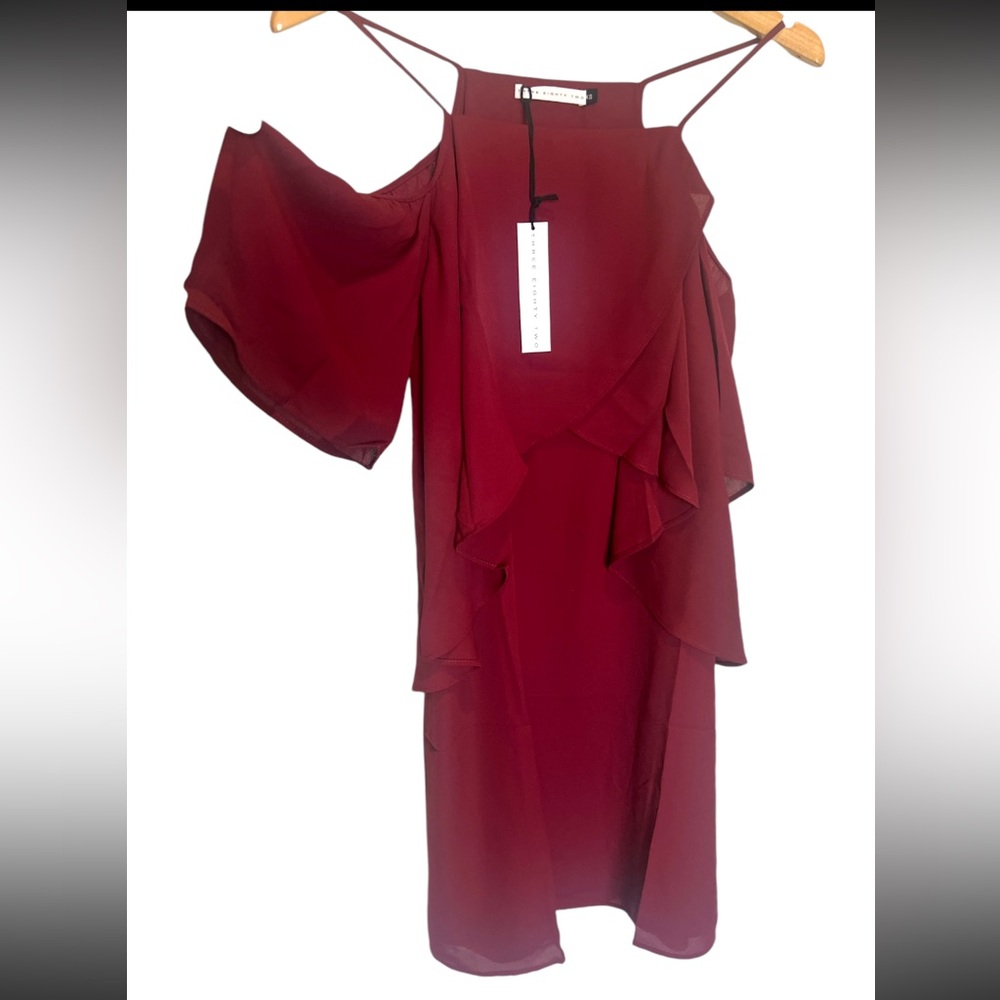 Three Eighty Two burgundy Melania cold -shoulder mini dress NWT